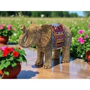 New BOHO Imitation Wicker Rattan Elephant Statue Home Decoration Figurie Statue
